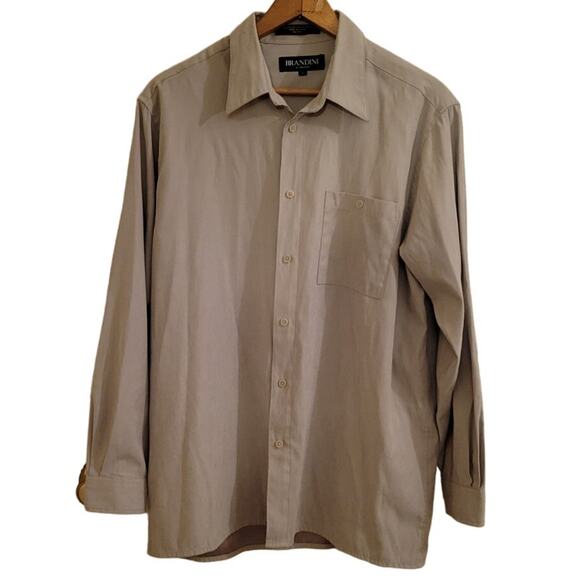 Brandini Beige Long Sleeve‎ Soft Comfort Dress Professional Button Up Shirt - L - Picture 1 of 5